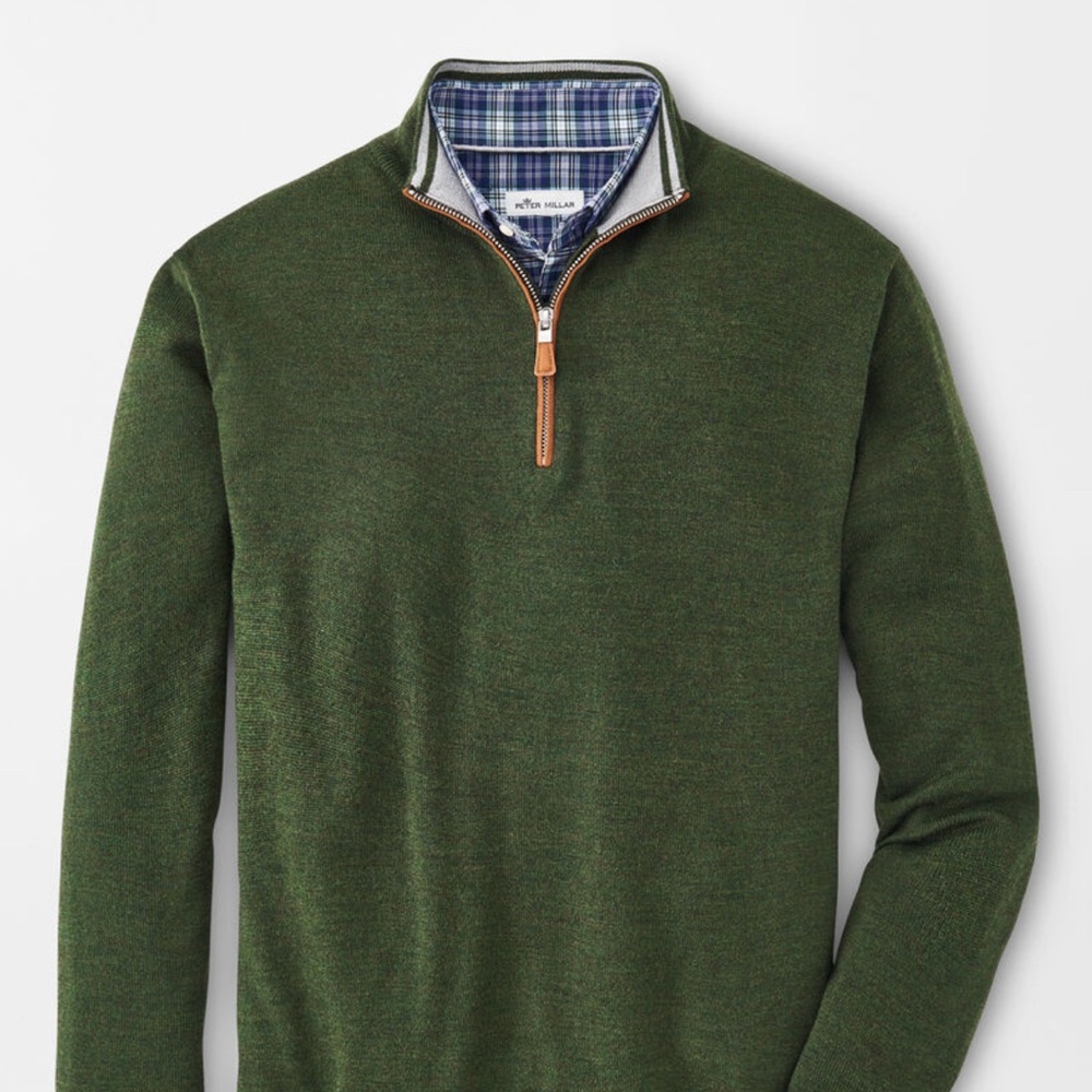 Peter Millar Men's Wool Blend 1/4 Zip Pullover Sweater Size L Green